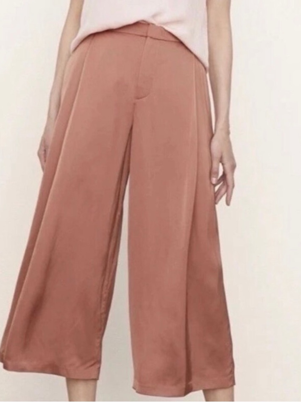 Vince Wide-Leg Cropped Satin Pants in Dusty Rose